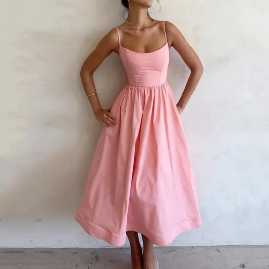 Women's Solid Color Printing Fresh Sweet Sexy Suspender Dress null