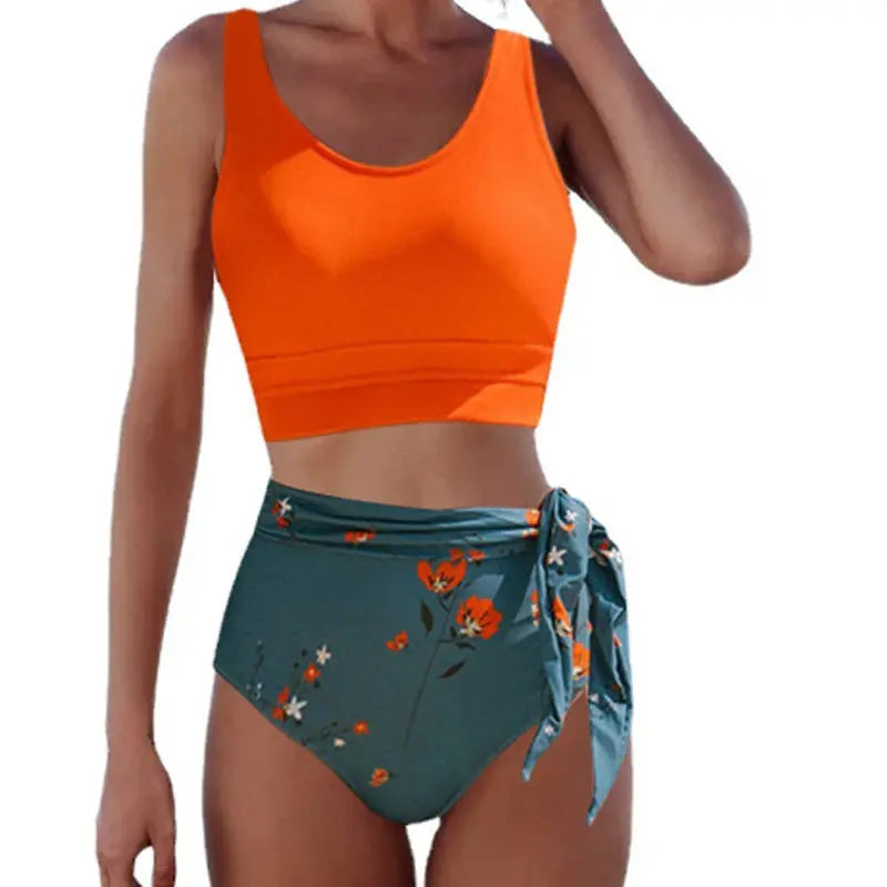 New Bikini Europe Cloth Printing Swimming Split Conservative Bikini Swimsuit For Women null