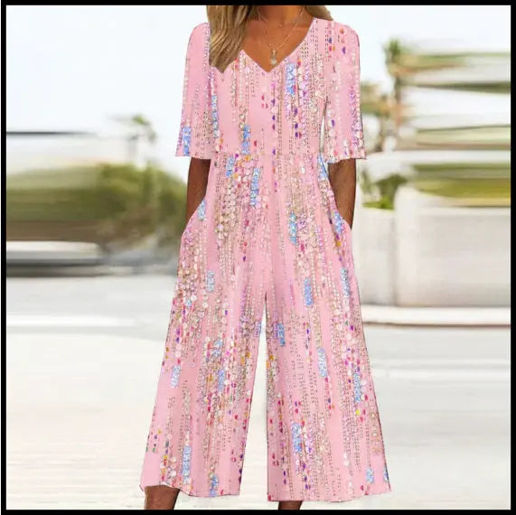 Spring And Summer Print Women's Pocket Collar Jumpsuit Nipaaj