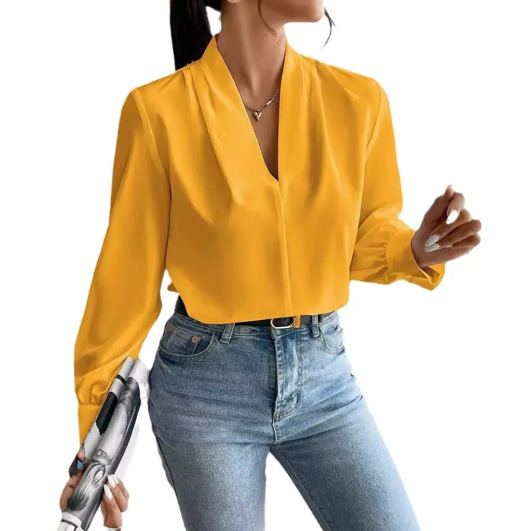 Long Sleeve Design Sense V-neck Loose Top Nipaaj