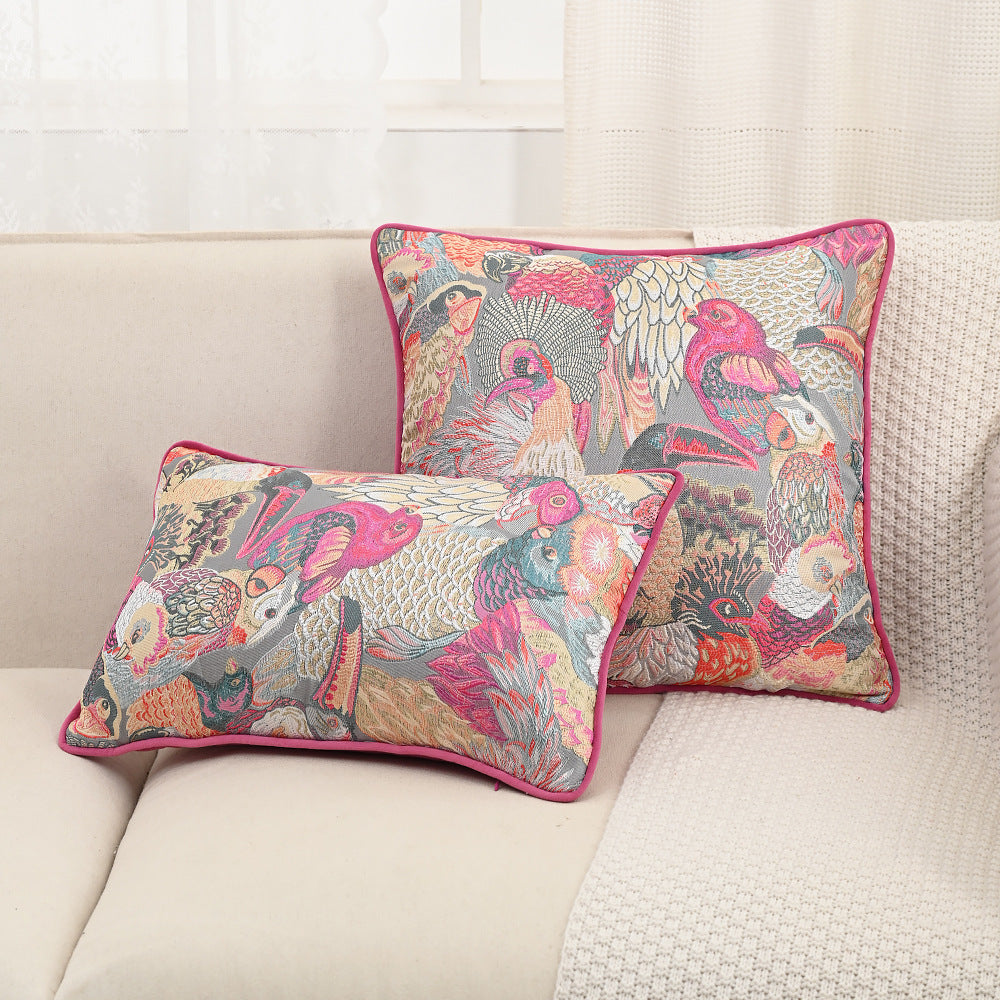 Rose Red Jacquard Girly Style Pillow Sofa Living Room Nordic Ins Cream Style Throw Pillowcase