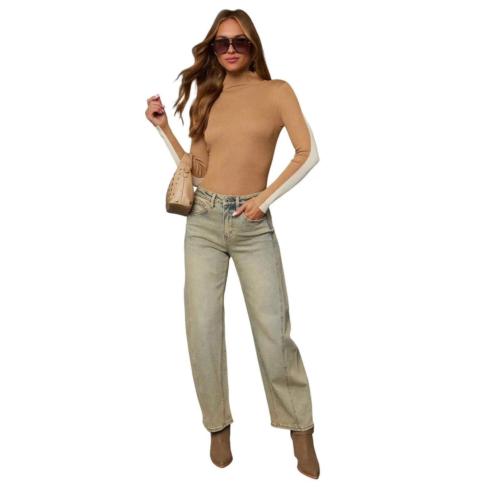 American Stretch High Street Straight Nostalgic Retro Blue Women's Denim Trousers Nipaaj