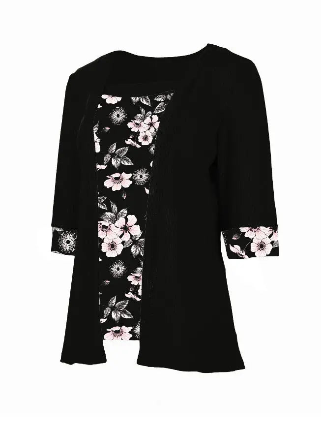 Women's Fake Two-piece Five-quarter Sleeve Printed Top T-shirt Nipaaj