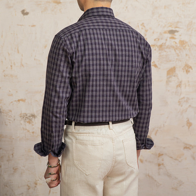 Cotton And Linen Plaid Vintage Long Sleeve Shirt