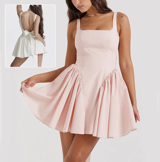 Square Neck Sleeveless Dress With Backless Bow Design Summer Fashion Slim Short Dresses For Women Clothing null