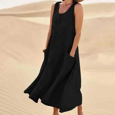 Summer Sleeveless Long Dress With Pockets Fashion Casual Loose Dresses Women's Clothing null