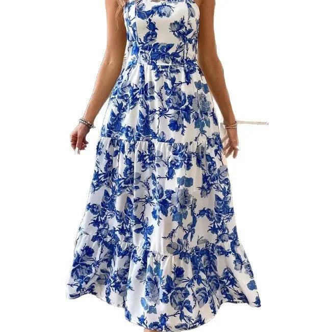 Sexy Sleeveless Lace Printing Fashion Midi Dress null