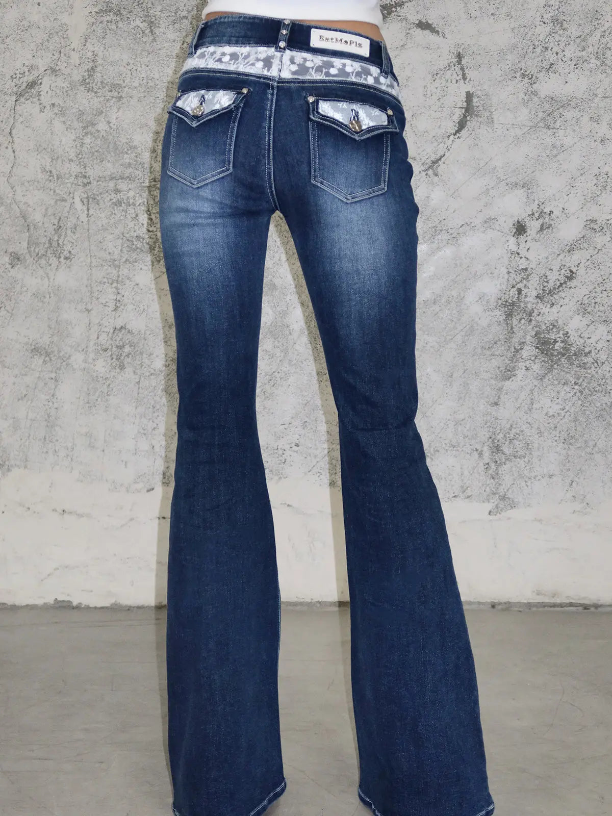 Rhinestone Skinny Low Waist Flared Dark Jeans Nipaaj