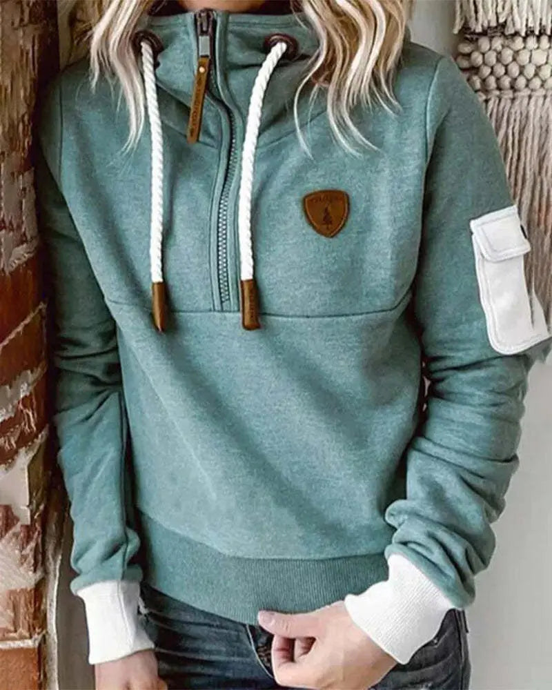 Half Zipper Patchwork Sweater Women Nipaaj
