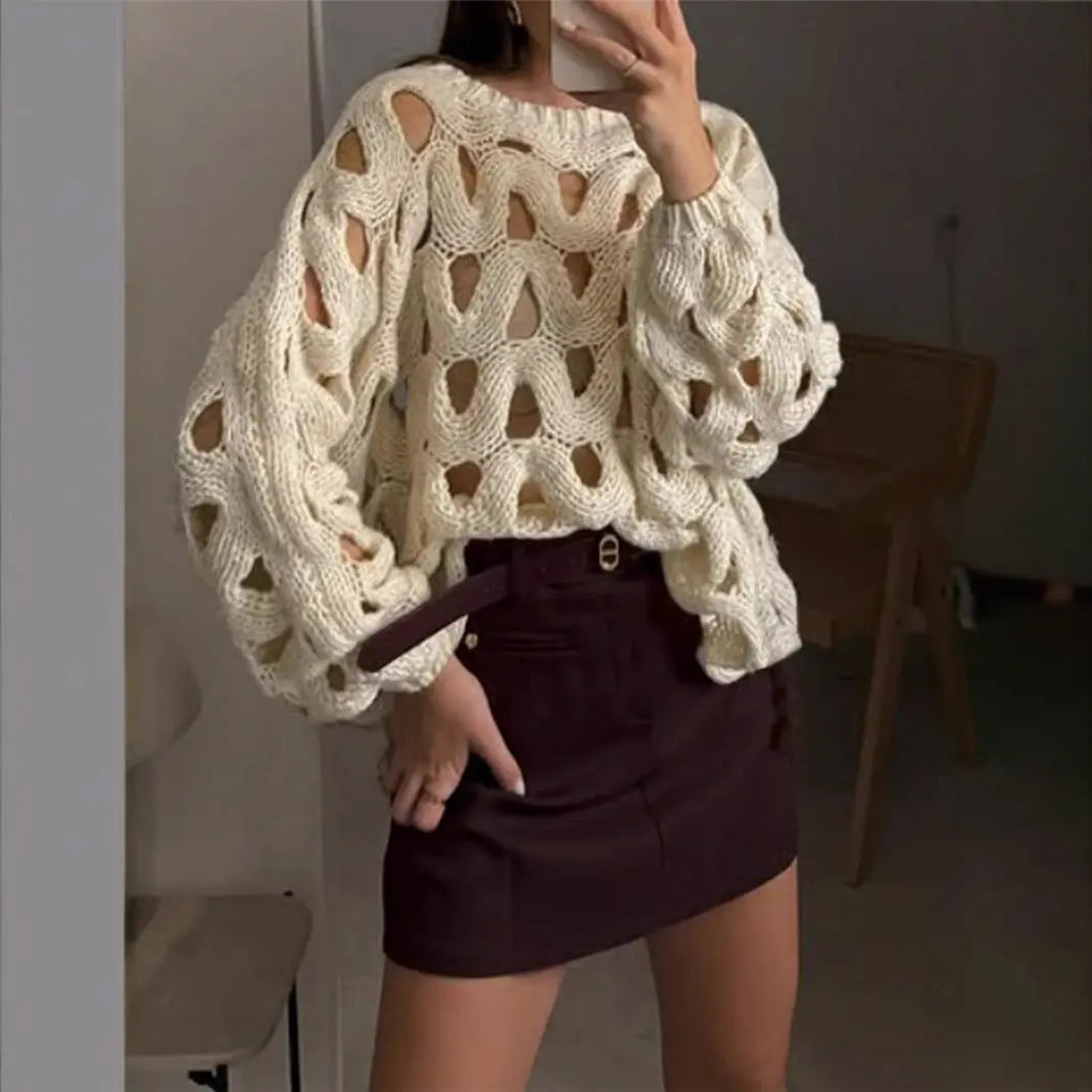 Women's Casual Leisure Vacation Beach Long Sleeve Sweater Pullover Nipaaj