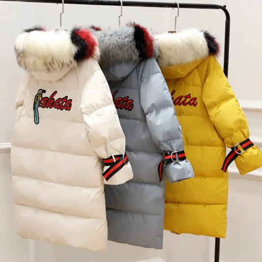 Large fur collar mid-length down jacket null