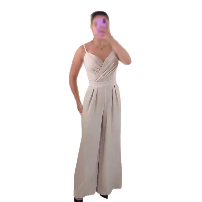 Women's Irregular Straight Jumpsuit With Suspenders Nipaaj