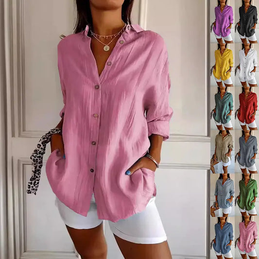 Lapel Long Sleeve Shirt Women's Single-breasted Pleated Shirt null