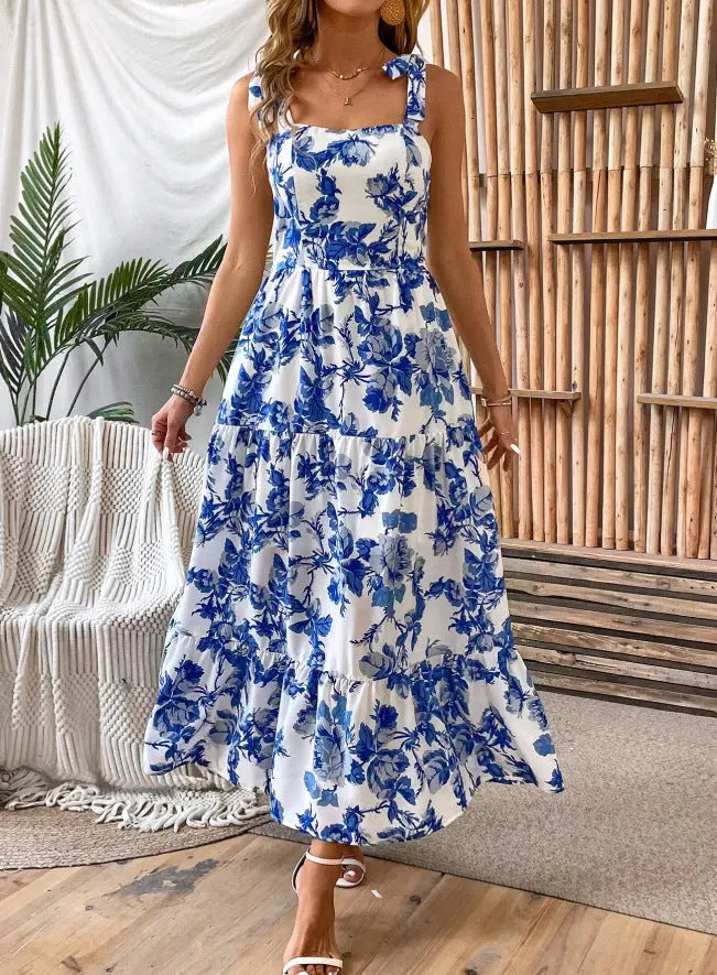 Sexy Sleeveless Lace Printing Fashion Midi Dress null