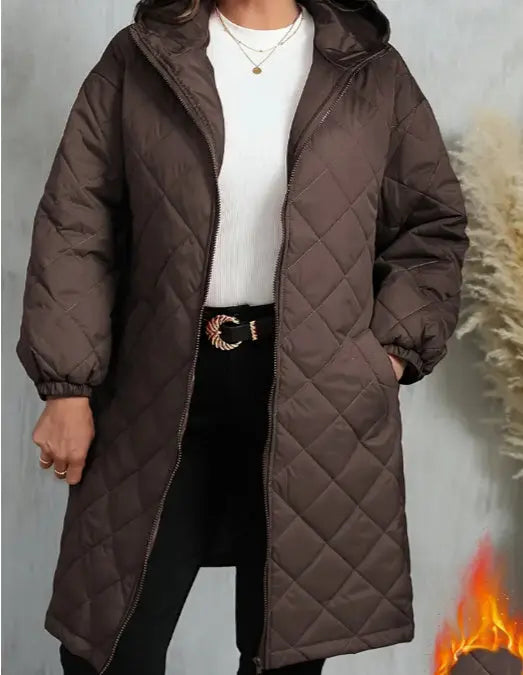 Elegant Hooded Zipper Cotton Jacket For Women null