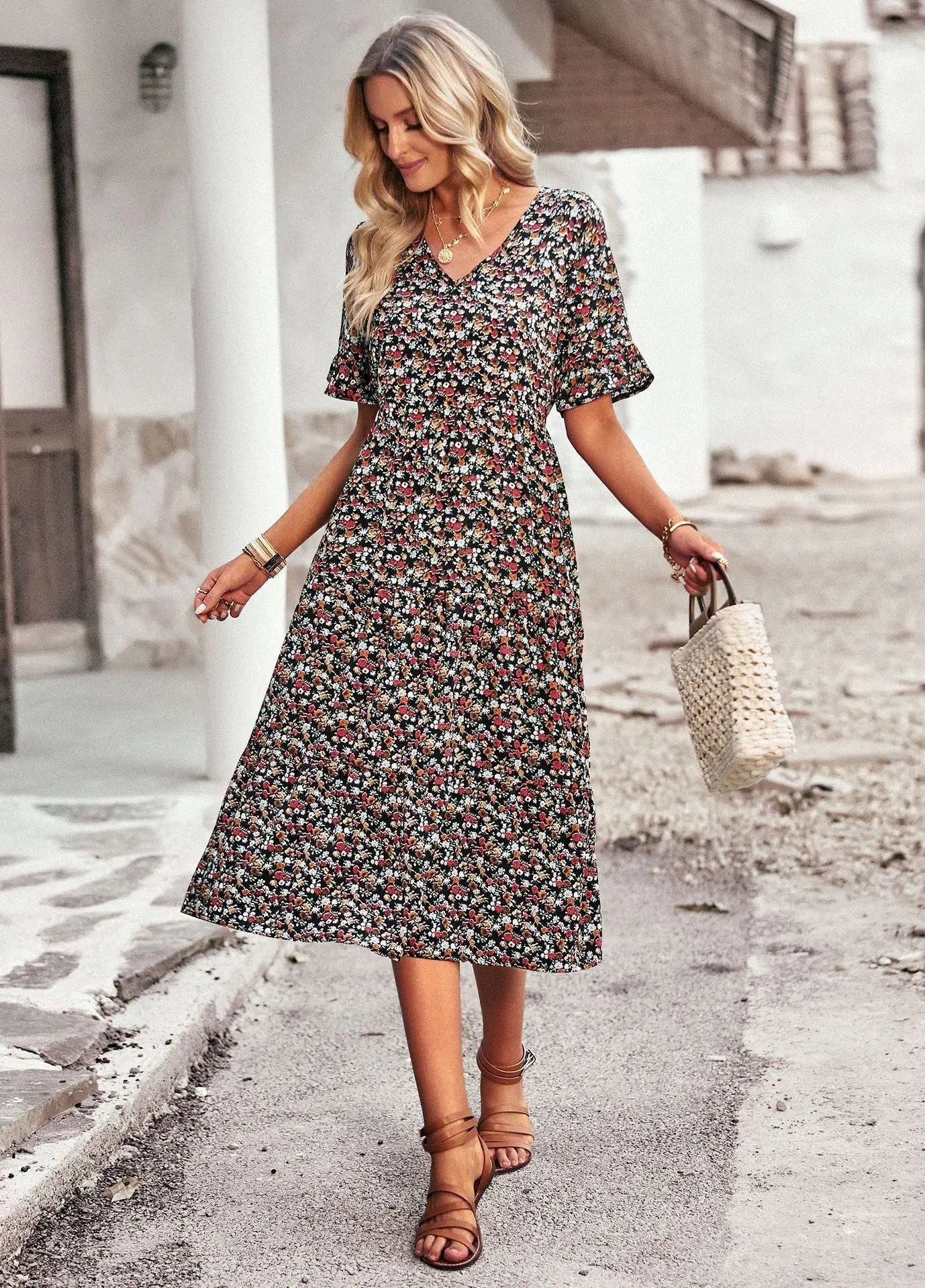 Women's Fashionable V-neck Elegant Dress null