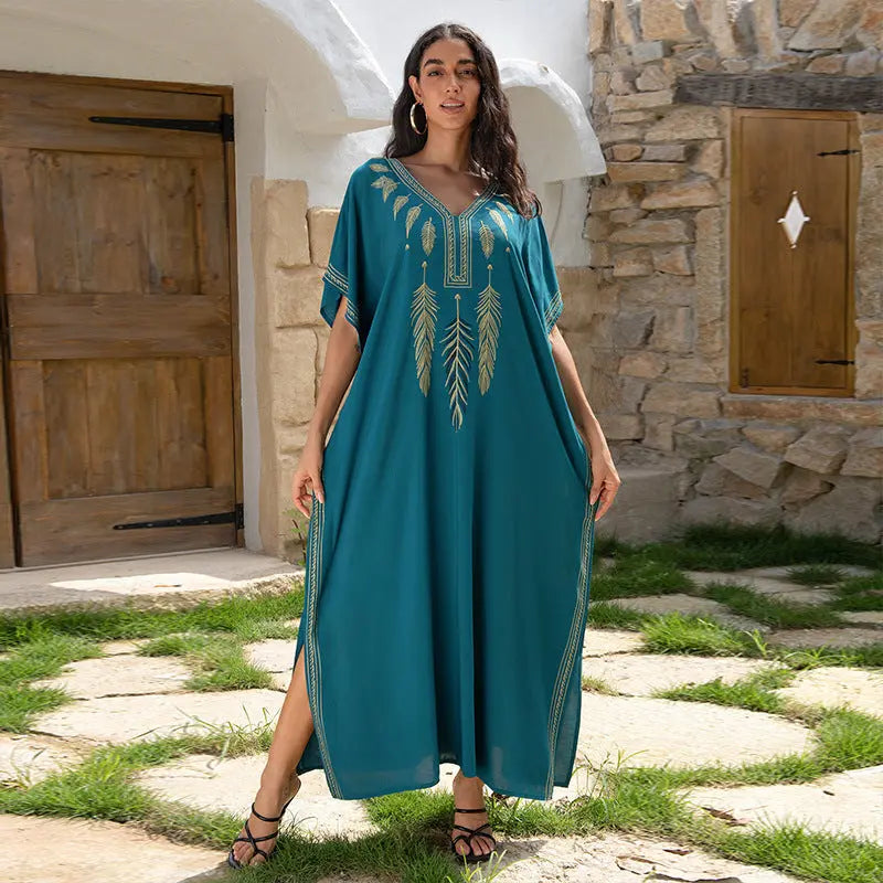 Embroidered Beach Cover-up Loose Robe Swimsuit Sun Protection Shirt null