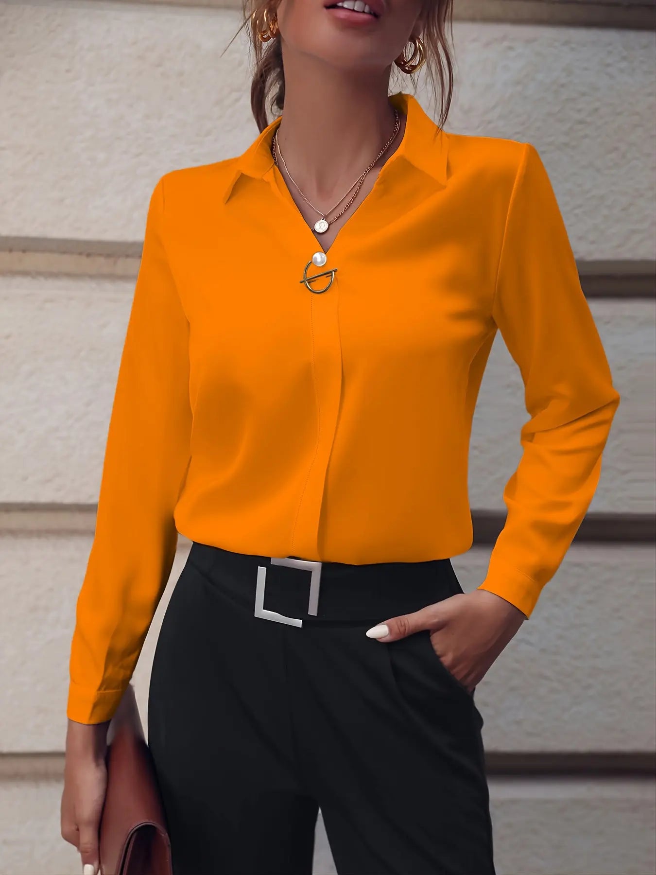 Commuter Women's Shirt Versatile Simple Solid Color Long Sleeve Mid-length Plus Size null