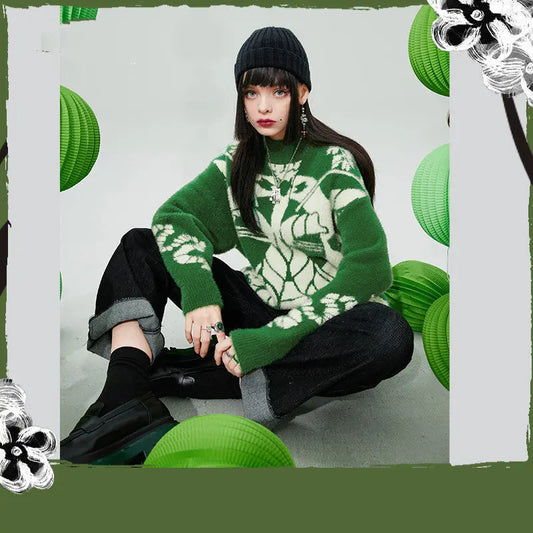 Loose Round Neck Lazy Style Outer Wear Long-sleeved Sweater Nipaaj