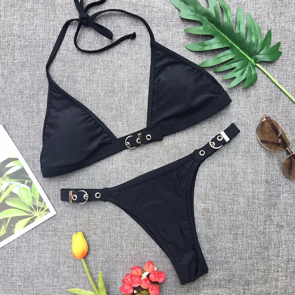 Swimwear Adjust Swimming Suit for Women Bikinis Sexy Solid Swimsuit Female Black Thong Bikini Set Brazilian Bathing Suits null