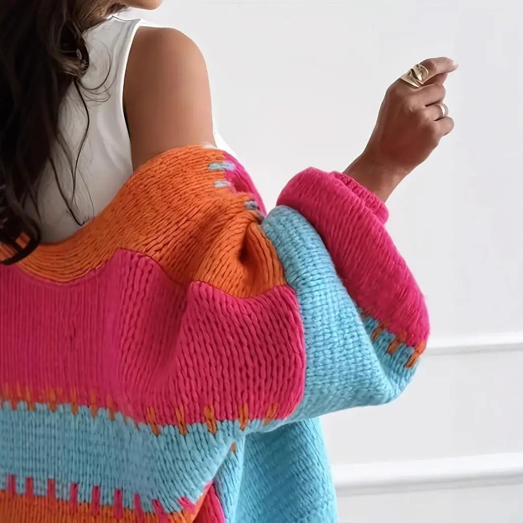 Contrast Color Patchwork Knitting Cardigan Nipaaj