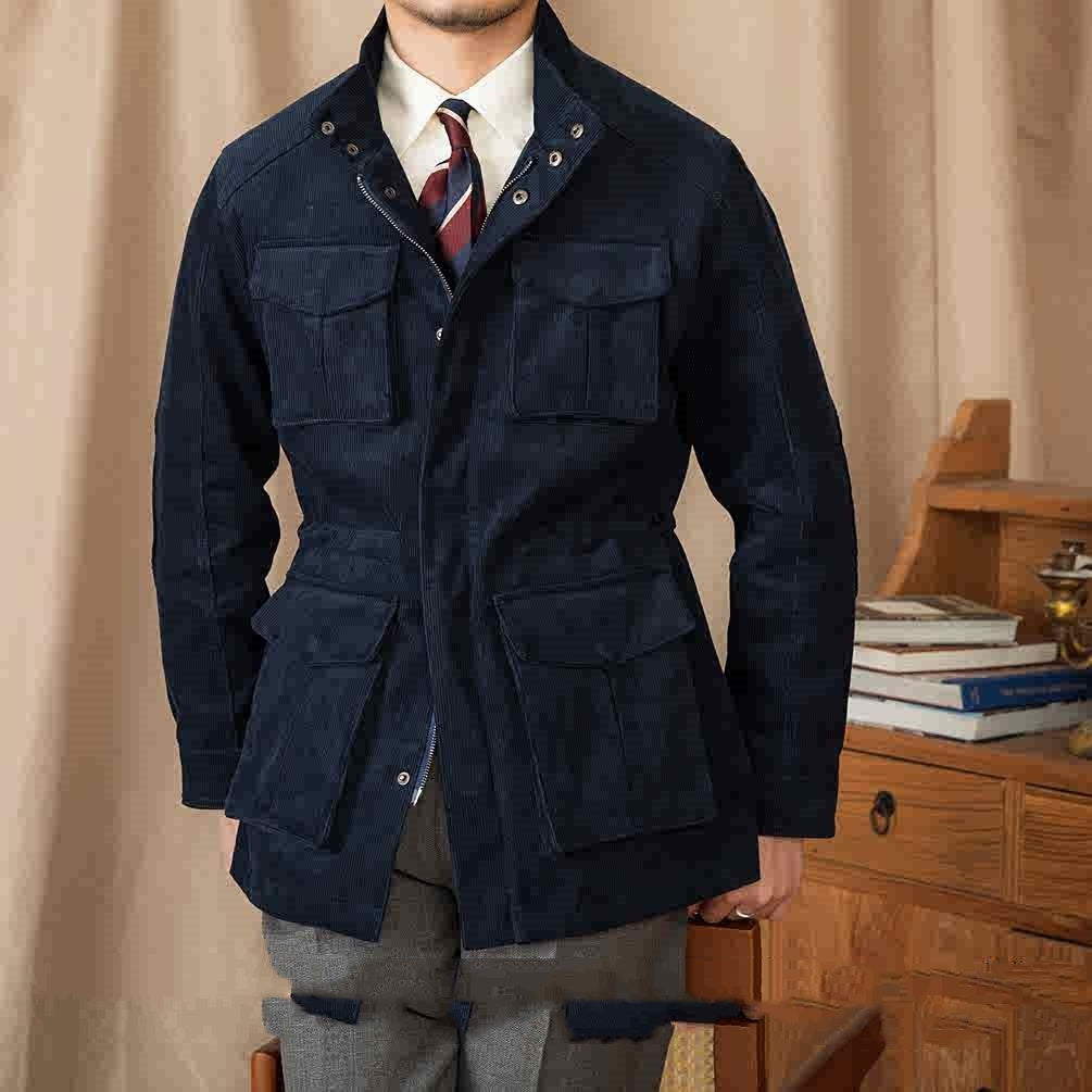 Autumn And Winter Corduroy Safari Jacket Jacket Windproof Stand Collar Casual
