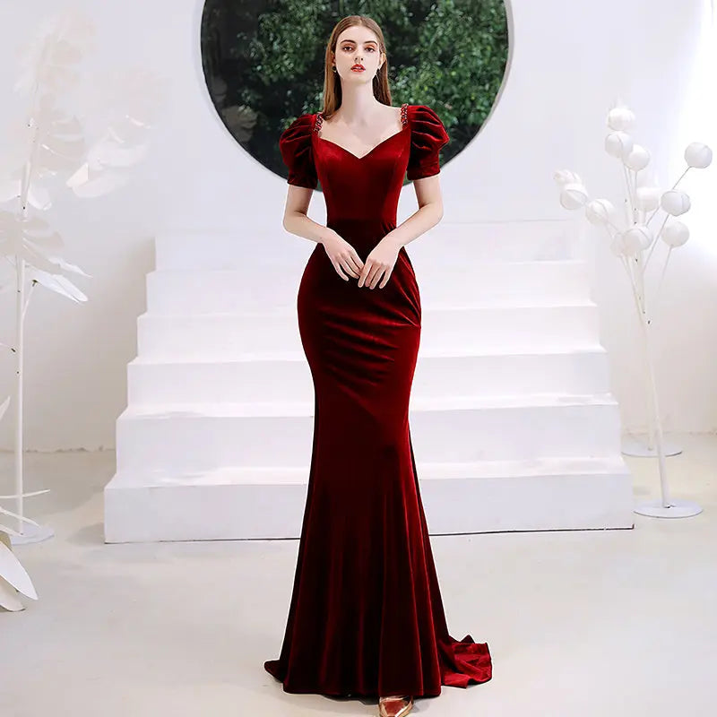 Wine Red Fishtail Evening Dress Woman Nipaaj