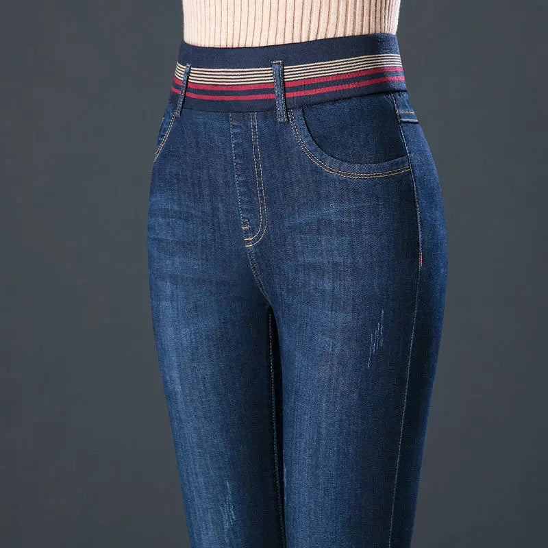 Elastic Waist Autumn And Winter Plus Velvet Padded Jeans Nipaaj
