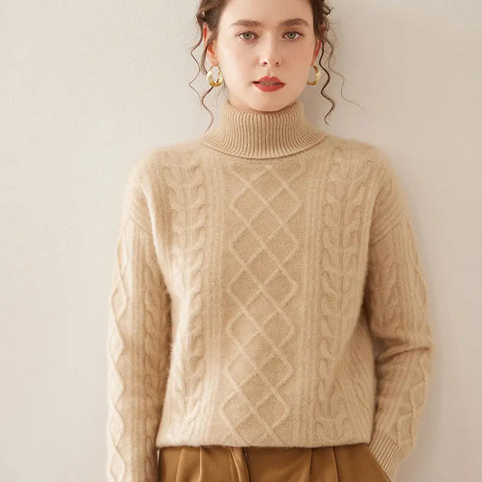 Women's High Lapel Cashmere Loose Lazy Sweater Three-strand Thickened Knitting Bottoming Shirt Top Nipaaj
