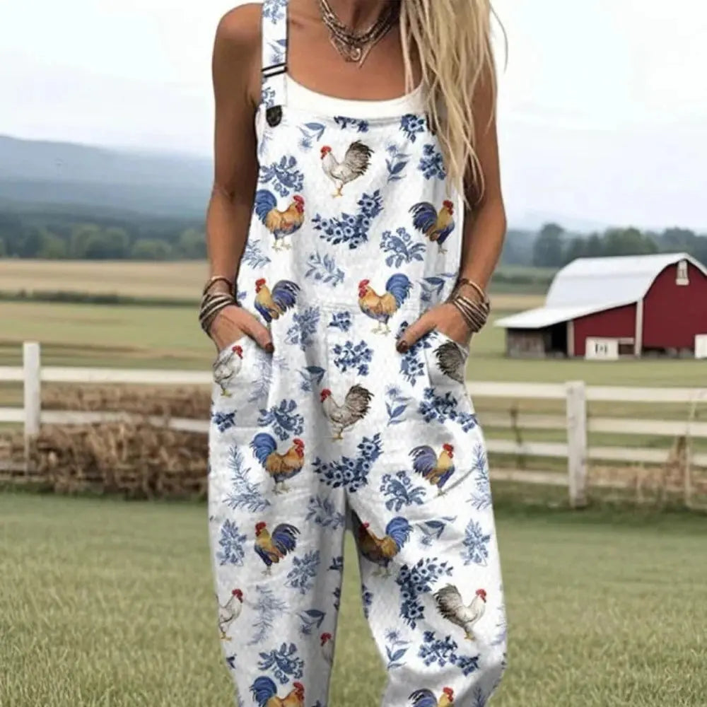 Women's Summer Digital Printing Button Casual Suspender Trousers null