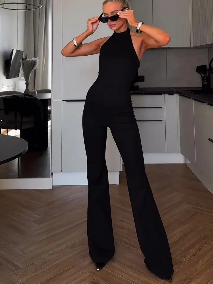 Black Halter Sleeveless Jumpsuit null