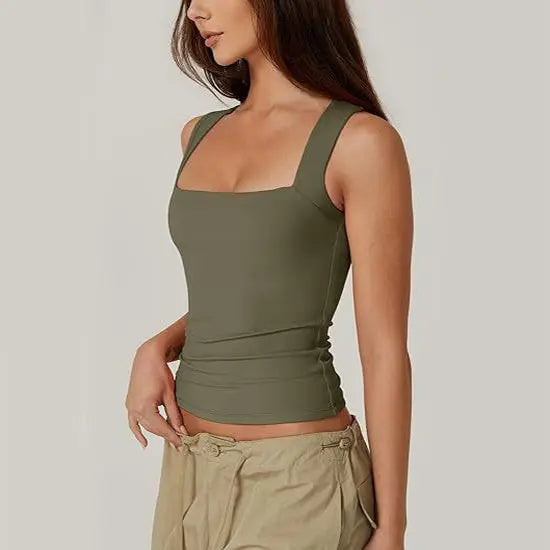 Summer Square-neck Tank Vest Ins Fashion Slim Solid Sleeveless Tops For Women Clothing null