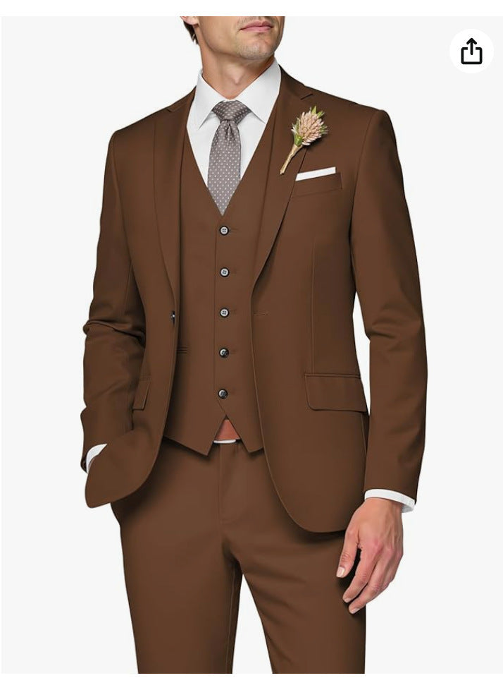 Men's Solid Color Business Jacket Vest Pants Set
