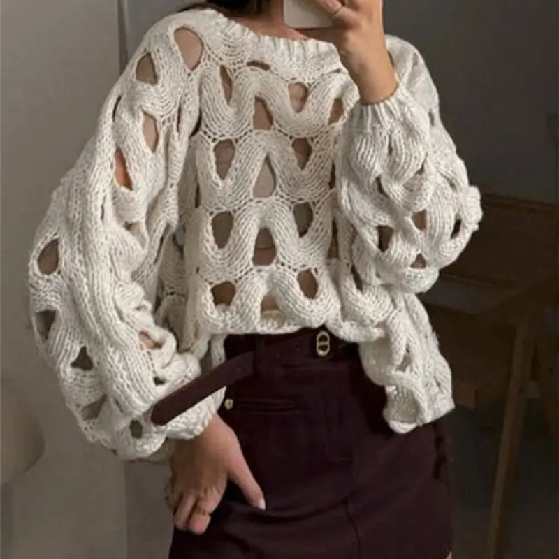 Women's Casual Leisure Vacation Beach Long Sleeve Sweater Pullover Nipaaj