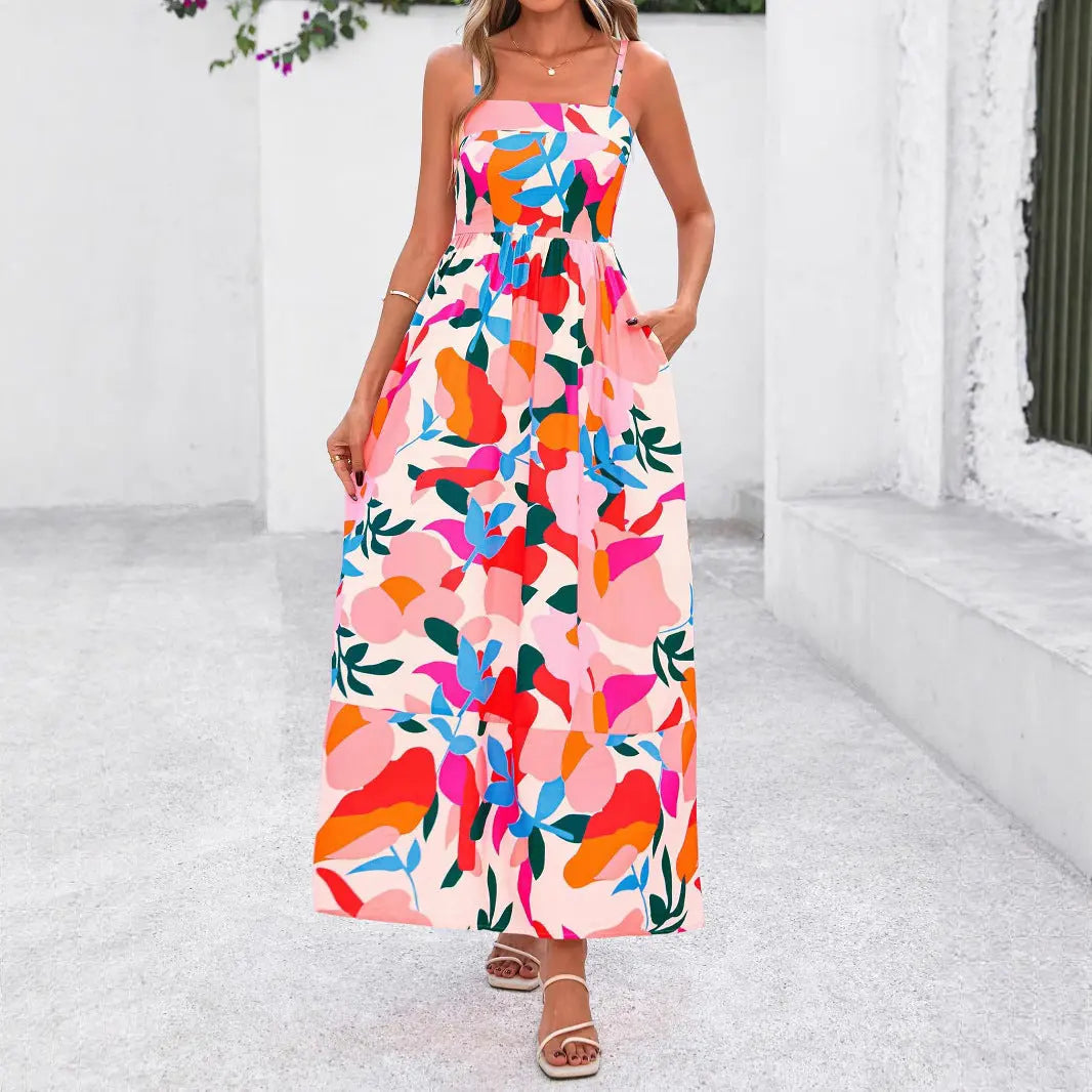 Fashion Lady Striped Spaghetti Straps Backless Dress null