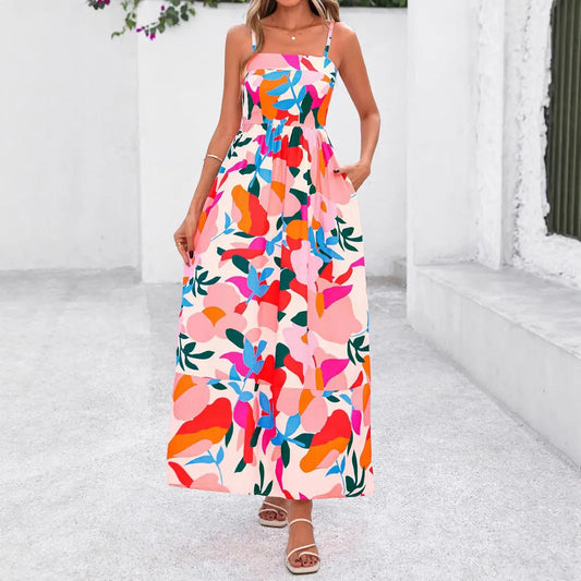 Fashion Lady Striped Spaghetti Straps Backless Dress null