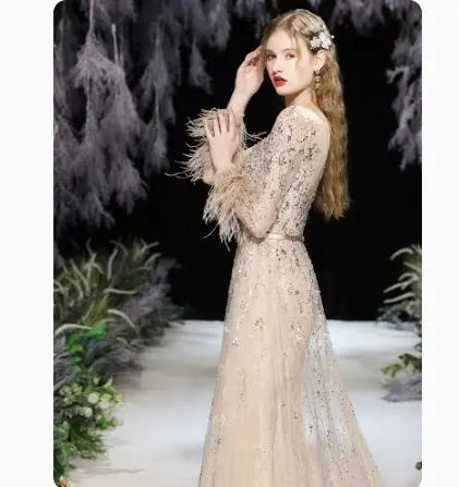 Heavy Industry Nailed Beaded Diamond-encrusted Evening Dress Hostess Long Style Nipaaj