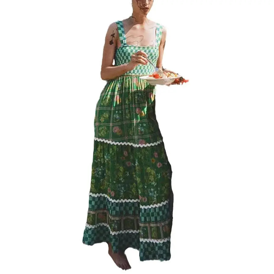 European And American Women's Clothing Spaghetti-strap Floral Print Dress Fashion null
