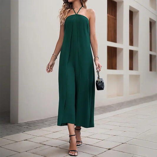 Vacation Casual Solid Color Long Halter Jumpsuit Nipaaj