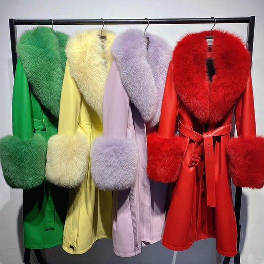 Slim-fit Leather Sheepskin Fox Fur Coat null