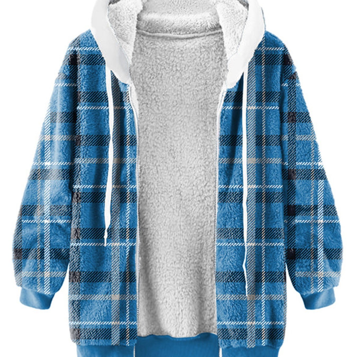 Women's Plush Lined Plaid Hooded Coat null