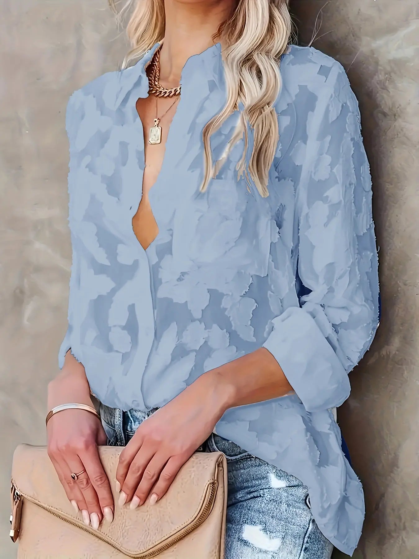 Luxury Jacquard Fashionable Button Up Shirt null
