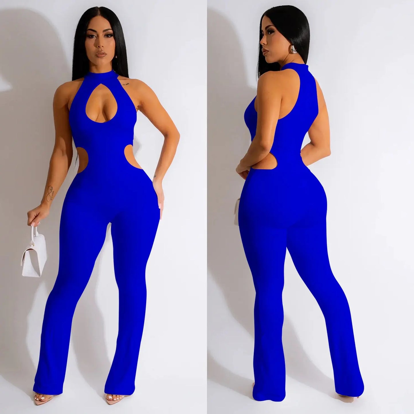 Women's Solid Color Sexy Halter Hollow-out Jumpsuit null