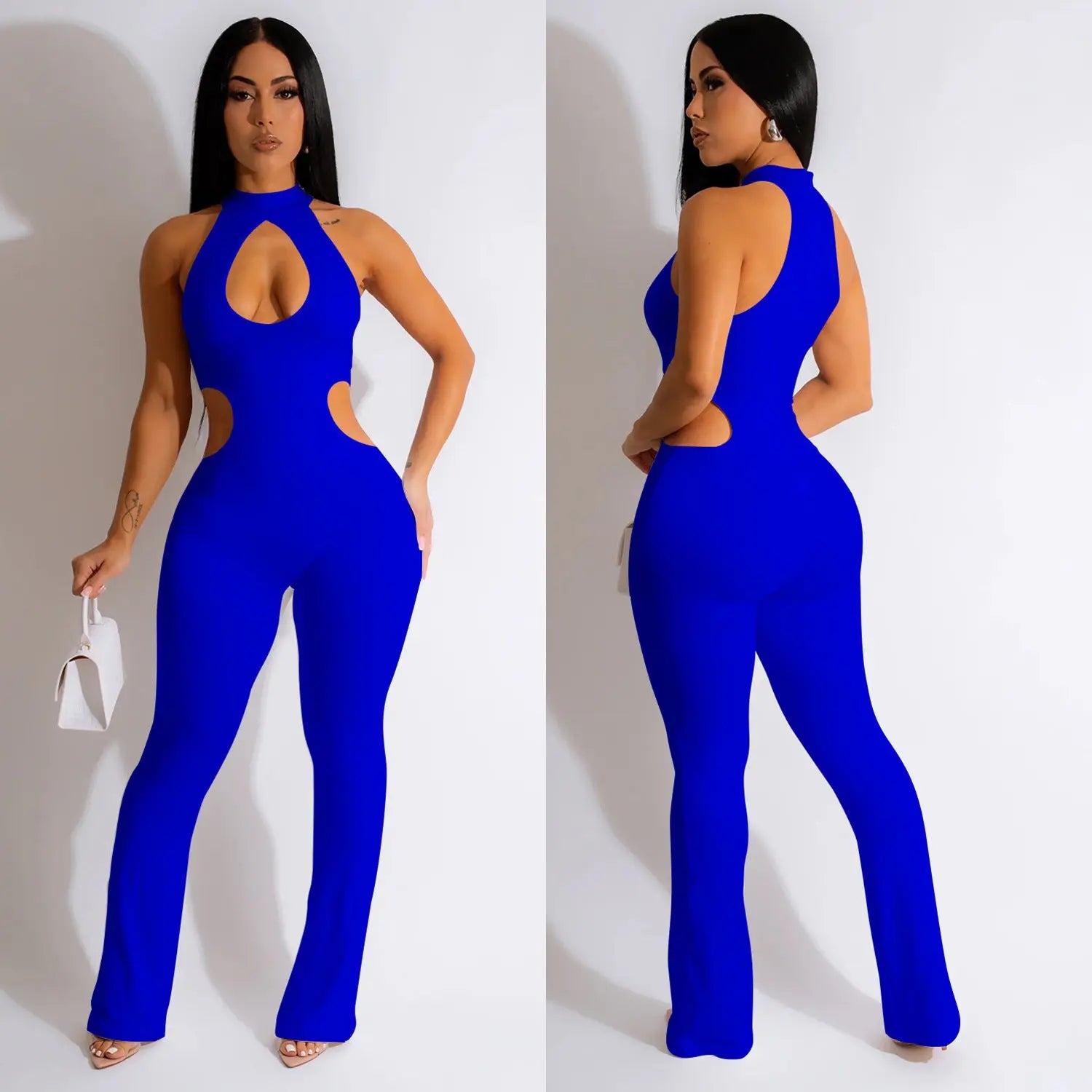 Women's Solid Color Sexy Halter Hollow-out Jumpsuit null
