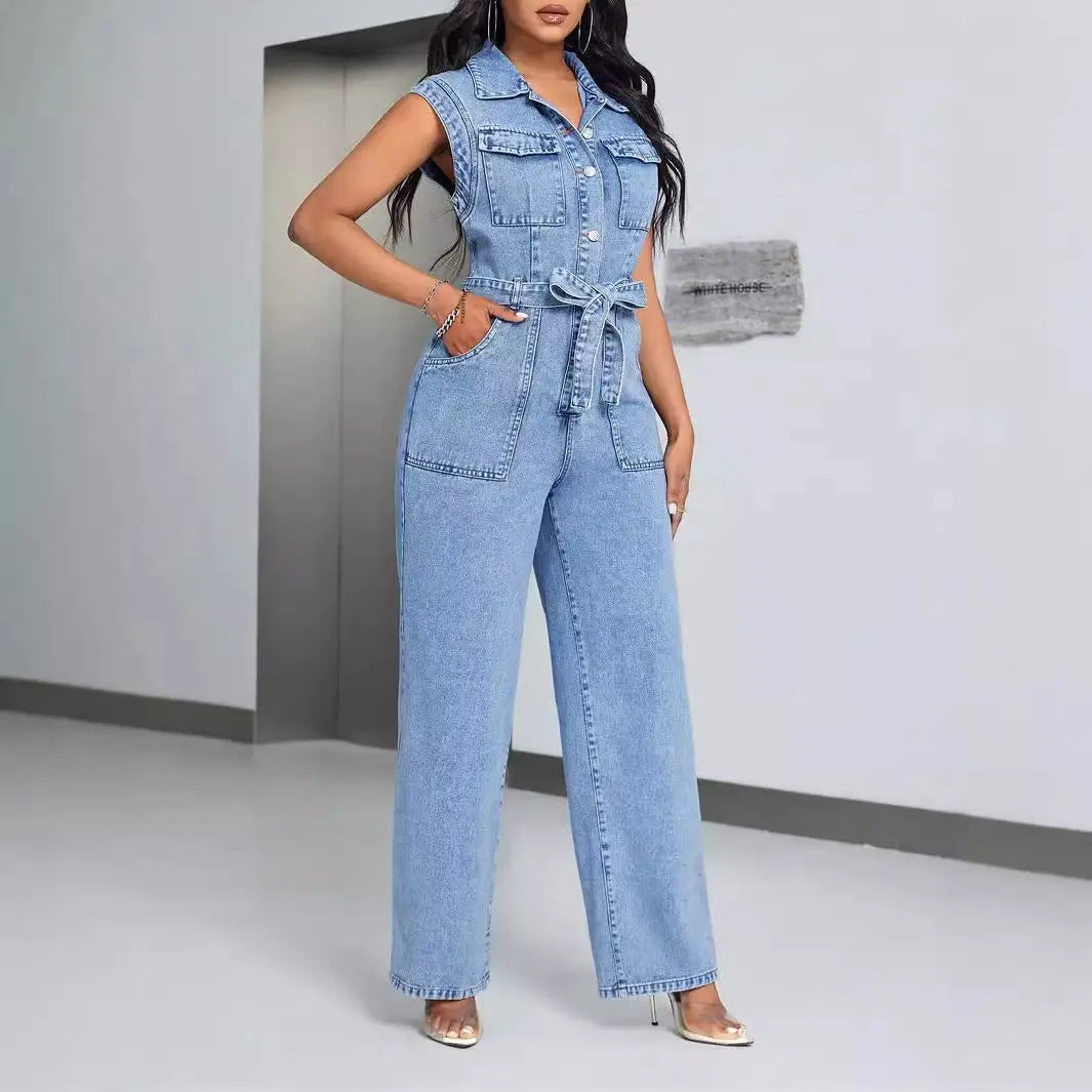 Denim Wear Sleeveless Casual Jumpsuit Trousers Jeans Nipaaj