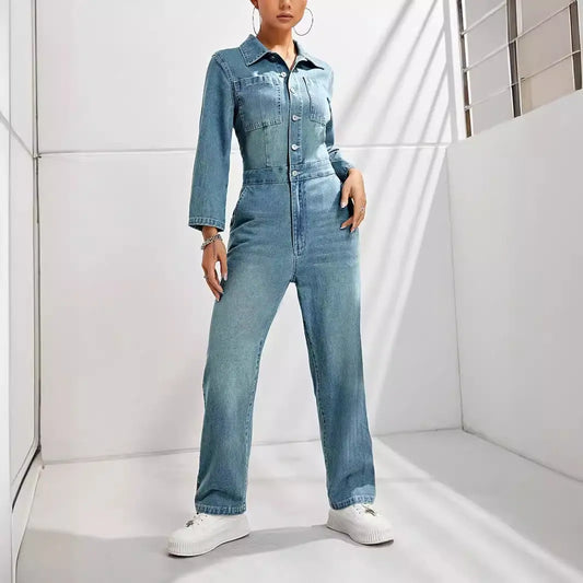 Women's Slim-fit Long-sleeved Denim Jumpsuit Nipaaj