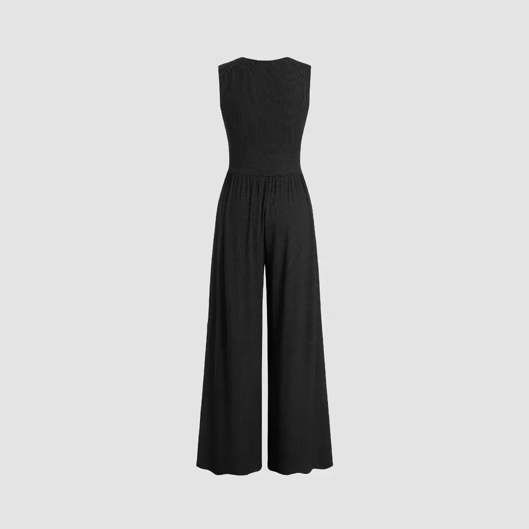 Women's Solid Color Loose Sleeveless Knitted Jumpsuit null