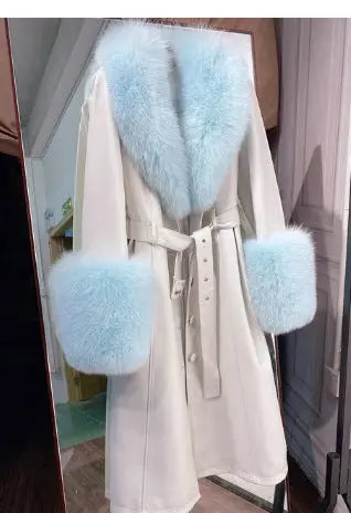 Slim-fit Leather Sheepskin Fox Fur Coat null