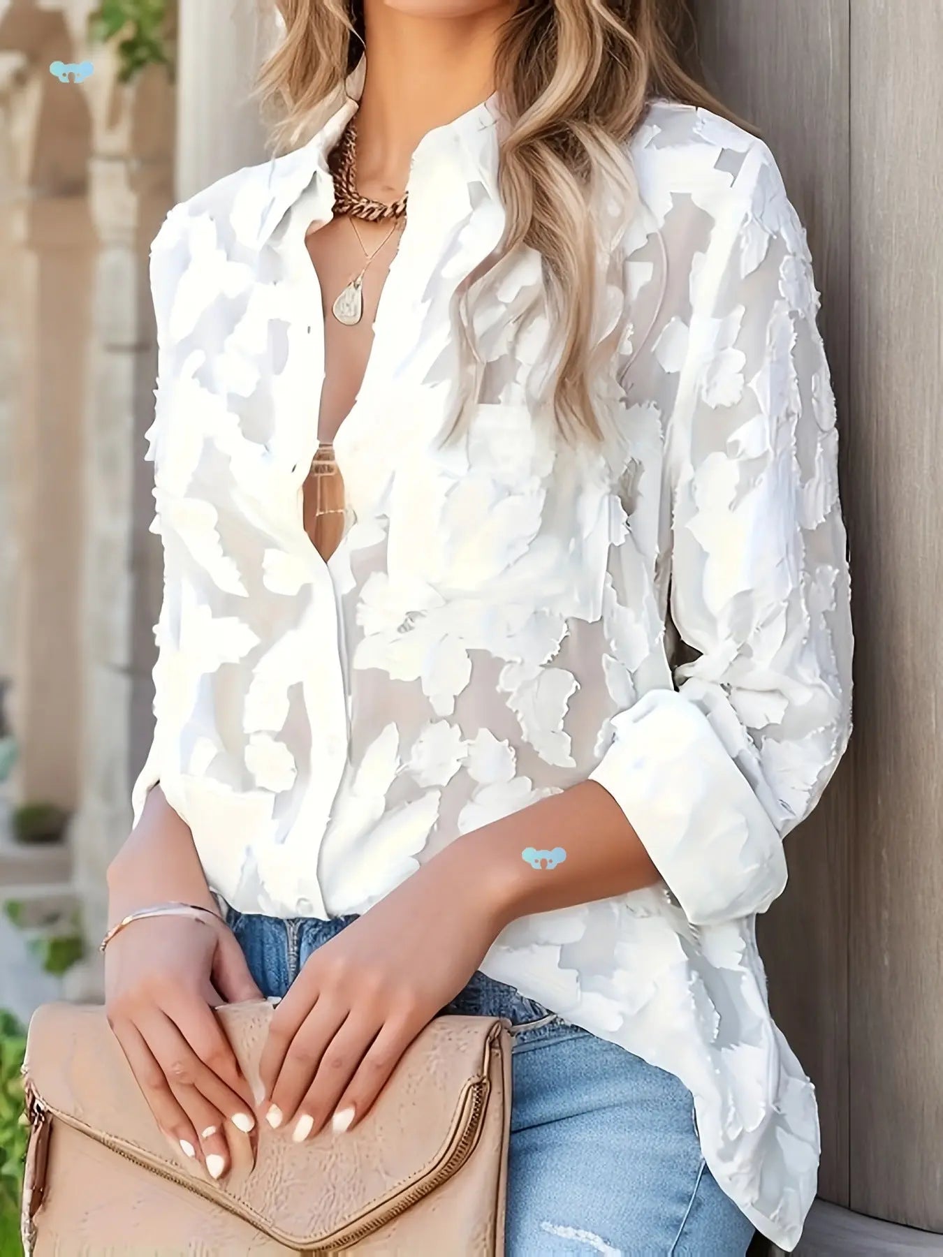 Luxury Jacquard Fashionable Button Up Shirt null
