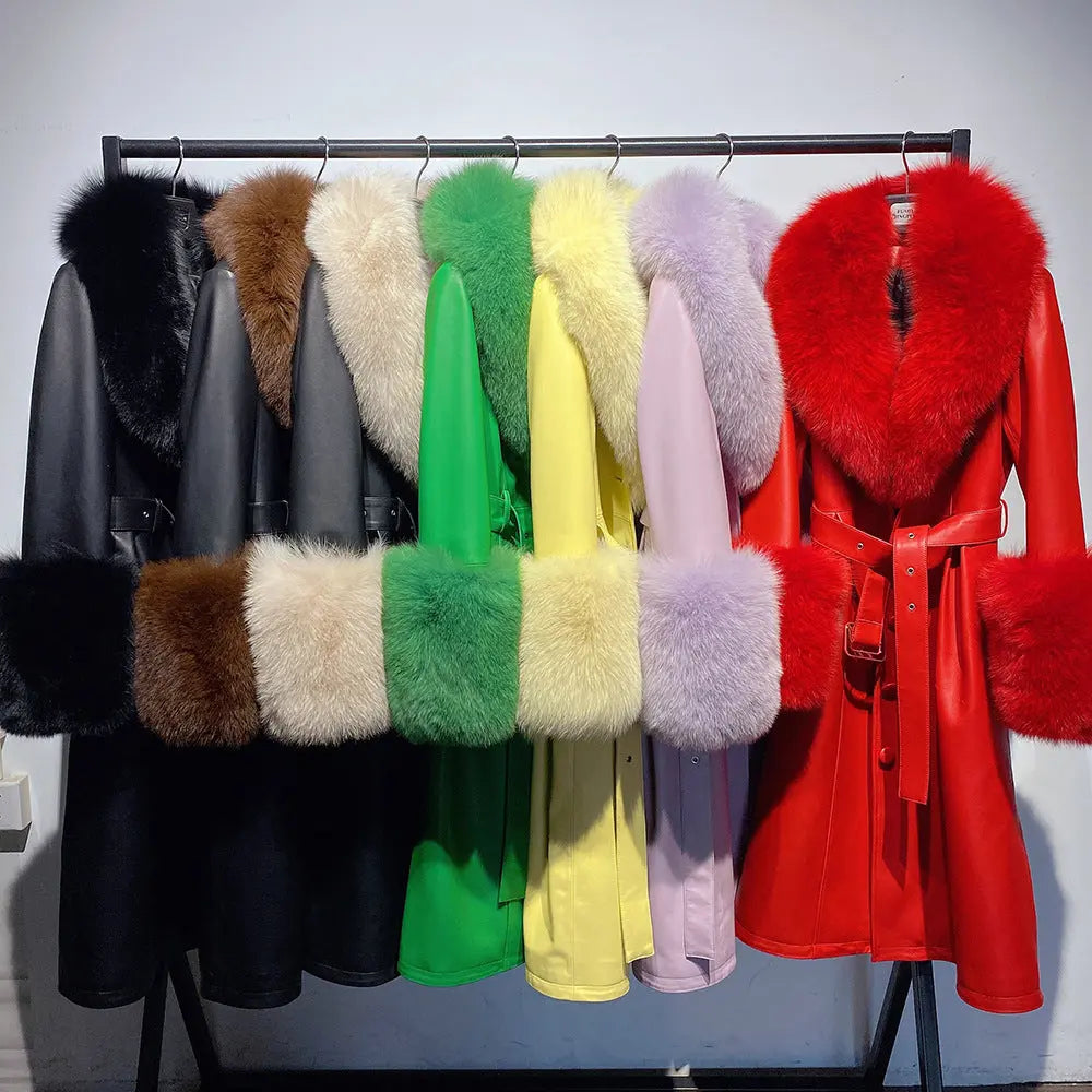 Slim-fit Leather Sheepskin Fox Fur Coat null